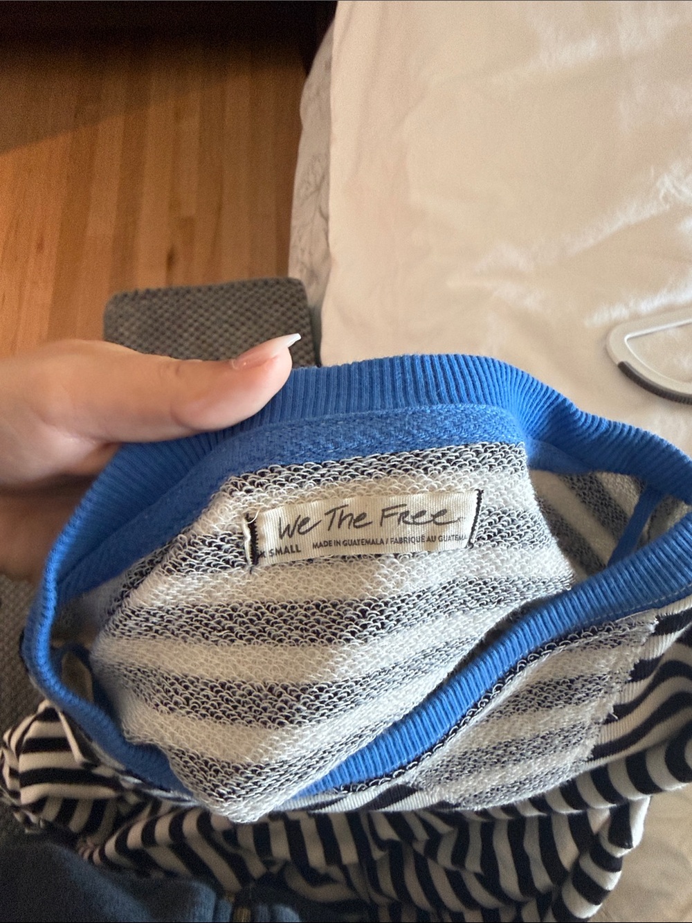We The Free Black and White Striped Pullover with Blue Trim - Picture 2 of 3